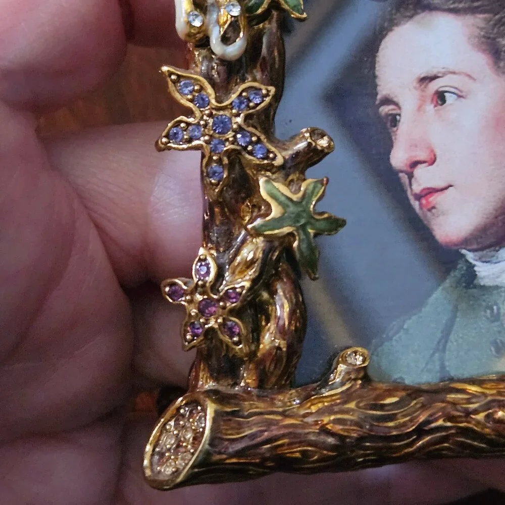 STUNNING RARE JAY STRONGWATER LEOAPARD JUNGLE SAFARI FLOWER CRYSTAL ENAMEL FRAME